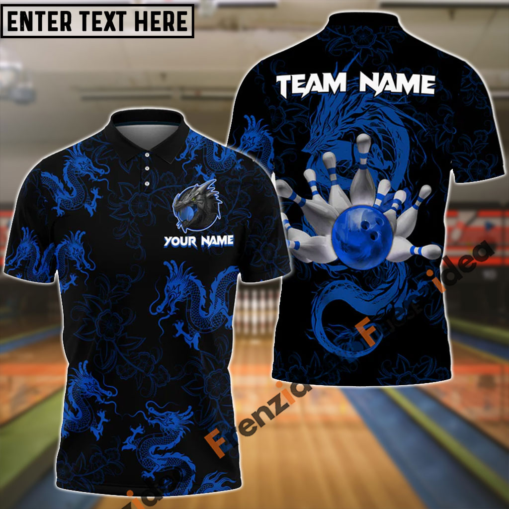 frenzidea Bowling And Pins Mythical Dragon Customized Name 3D Shirt (4 Colors)