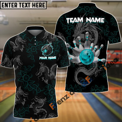 frenzidea Bowling And Pins Mythical Dragon Customized Name 3D Shirt (4 Colors)