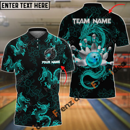 frenzidea Bowling And Pins Mythical Dragon Customized Name 3D Shirt (4 Colors)