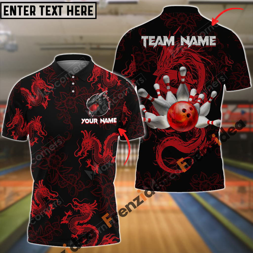 frenzidea Bowling And Pins Mythical Dragon Customized Name 3D Shirt (4 Colors)