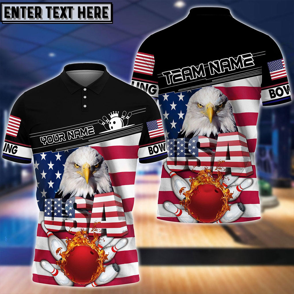 frenzideas Bowling And Pins American Eagle Customized Name, Team Name 3D Shirt
