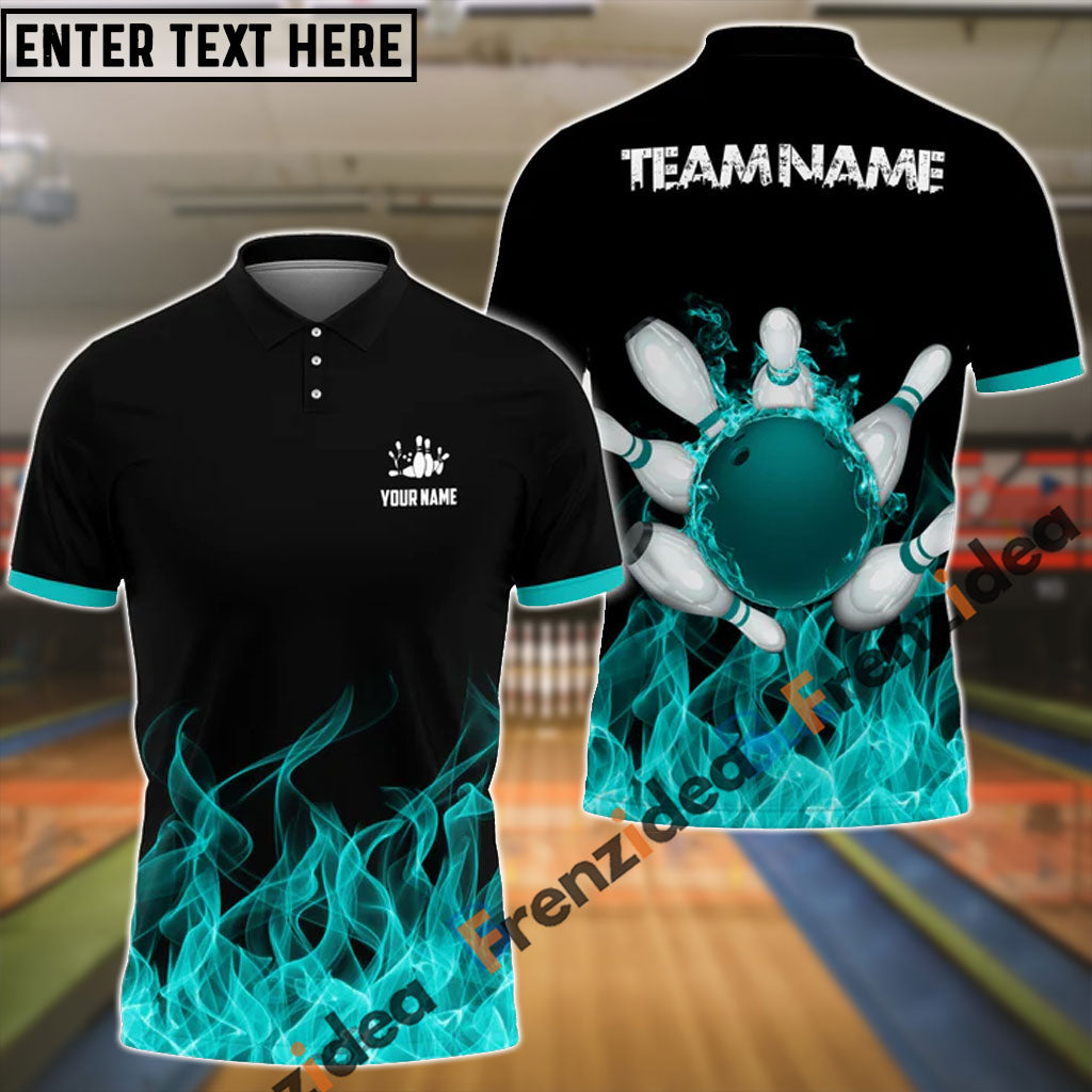 Frenzideas Bowling And Pins Ink Fire Pattern Customized Name 3D Shirt (4 Colors)