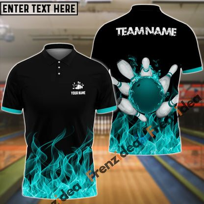 Frenzideas Bowling And Pins Ink Fire Pattern Customized Name 3D Shirt (4 Colors)
