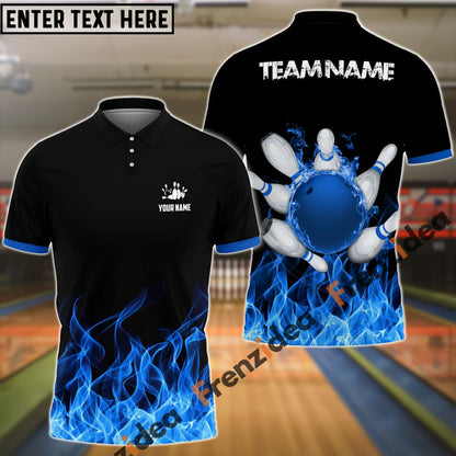 Frenzideas Bowling And Pins Ink Fire Pattern Customized Name 3D Shirt (4 Colors)