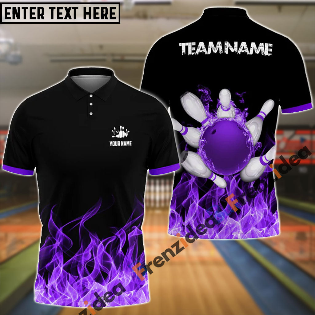 Frenzideas Bowling And Pins Ink Fire Pattern Customized Name 3D Shirt (4 Colors)