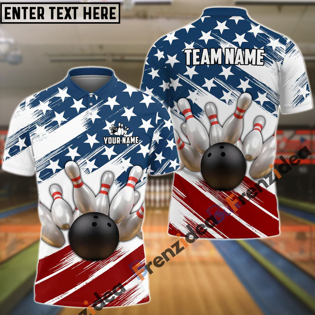 Frenzideas Bowling US Flag Customized Name, Team Name 3D Shirt