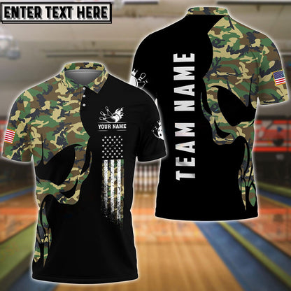 Frenzideas Bowling And Pins Skull Army Flag Custom Multicolor Customized Name 3D Shirt ( 4 Colors )