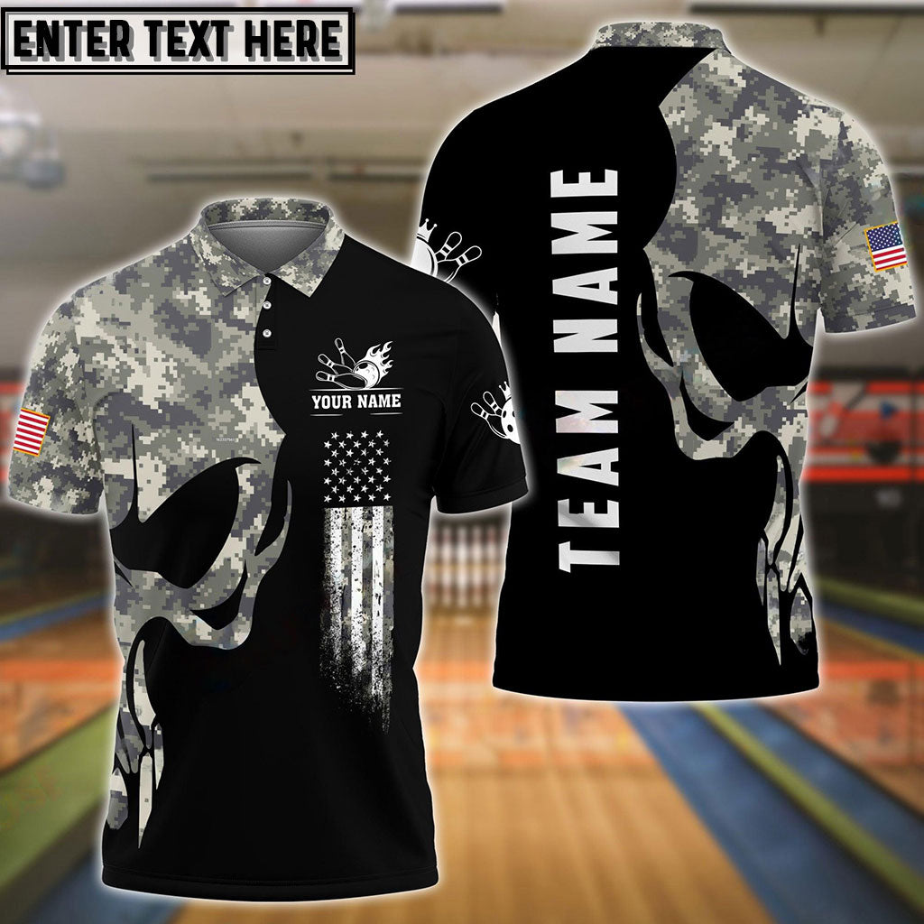 Frenzideas Bowling And Pins Skull Army Flag Custom Multicolor Customized Name 3D Shirt ( 4 Colors )