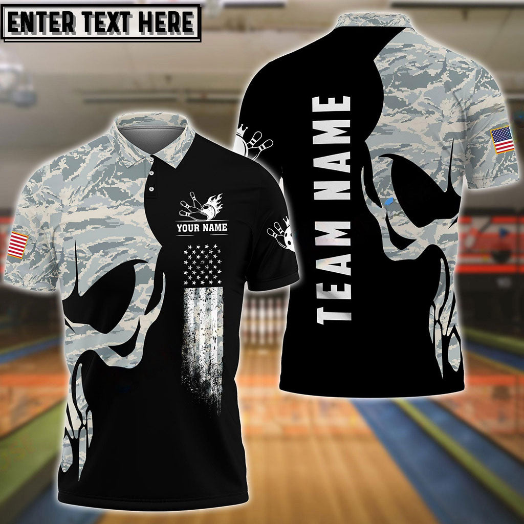 Frenzideas Bowling And Pins Skull Army Flag Custom Multicolor Customized Name 3D Shirt ( 4 Colors )