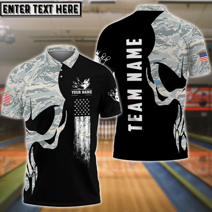 Frenzideas Bowling And Pins Skull Army Flag Custom Multicolor Customized Name 3D Shirt ( 4 Colors )