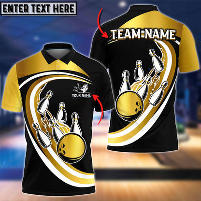 Frenzidea Bowling And Pins Round And Round Customized Name 3D Shirt (4 Colors)