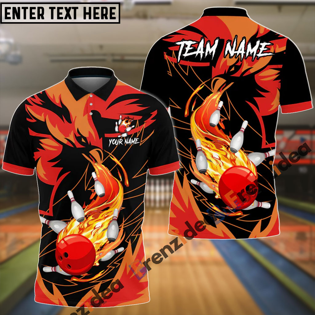 Frenzidea Bowling And Pins Fire Phoenix Customized Name 3D Shirt (4 Colors)