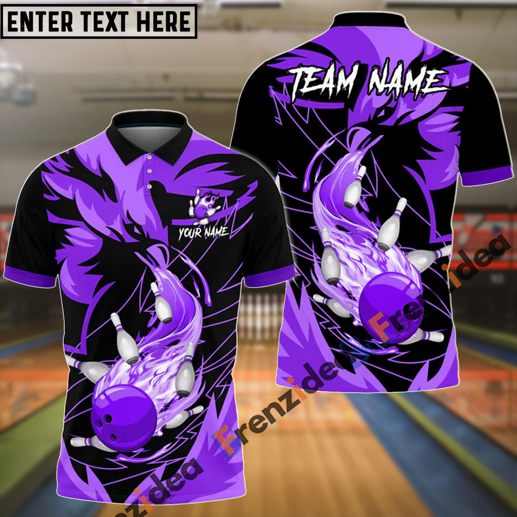 Frenzidea Bowling And Pins Fire Phoenix Customized Name 3D Shirt (4 Colors)