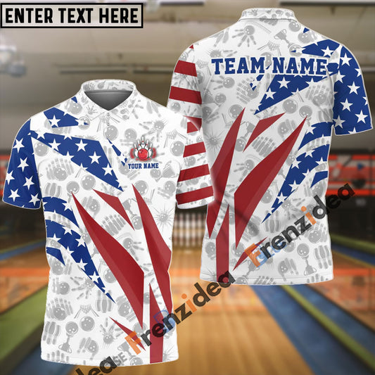 Frenzideas Bowling And Pins Flag Broken Customized Name, Team Name 3D Shirt