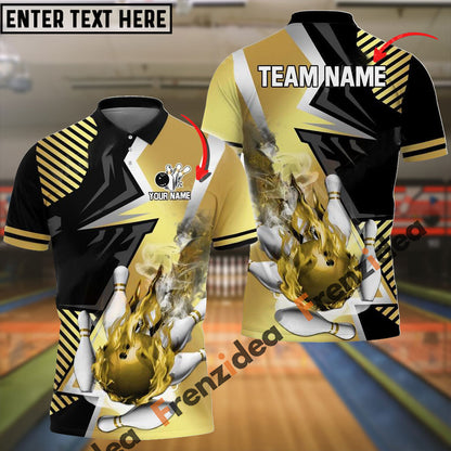 Frenzideas Bowling And Pins Blazing Strike Customized Name 3D Shirt ( 5 Colors)