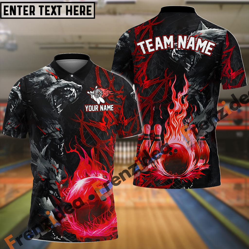 Frenzideas Bowling And Pins Flame Wolf Multicolor Customized Name 3D Shirt ( 4 Colors )