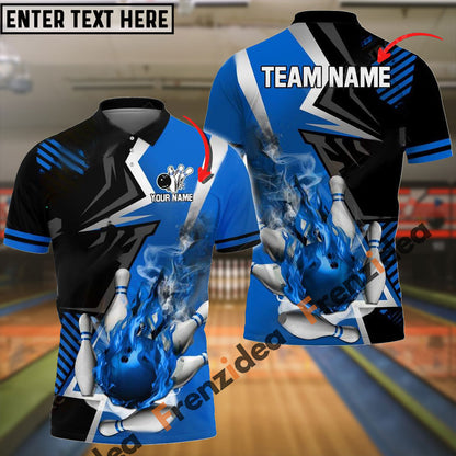 Frenzideas Bowling And Pins Blazing Strike Customized Name 3D Shirt ( 5 Colors)