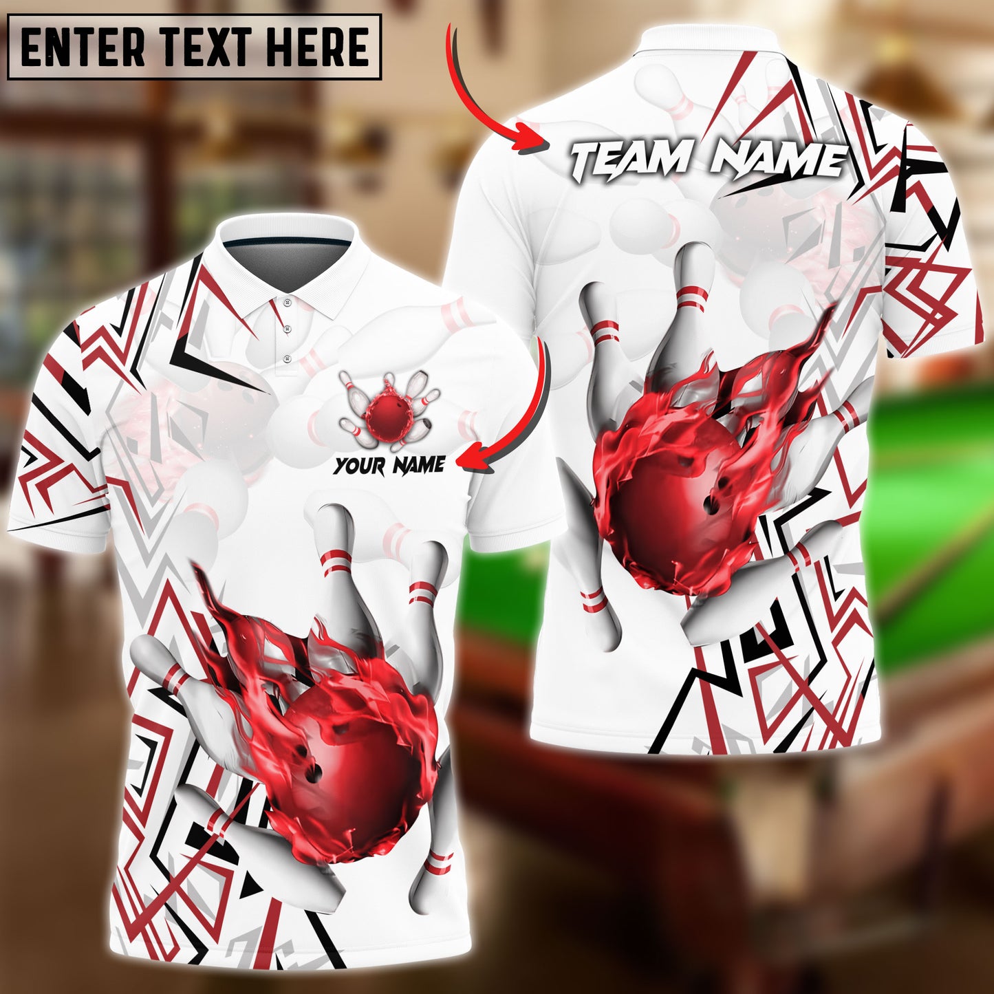 Frenzidea Bowling And Pins Fire Zigzag Customized Name 3D Shirt (4 Colors)