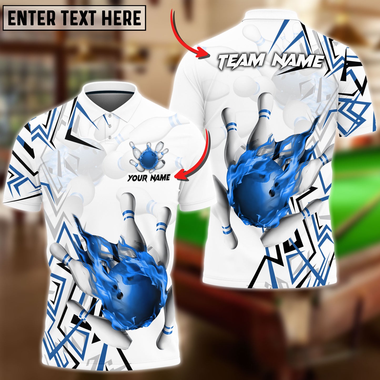 Frenzidea Bowling And Pins Fire Zigzag Customized Name 3D Shirt (4 Colors)