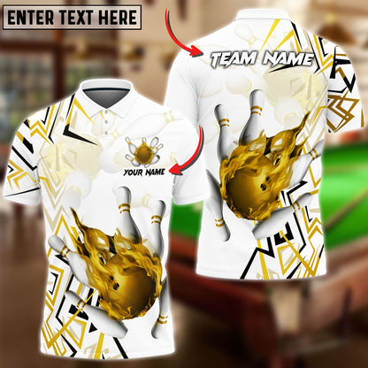 Frenzidea Bowling And Pins Fire Zigzag Customized Name 3D Shirt (4 Colors)