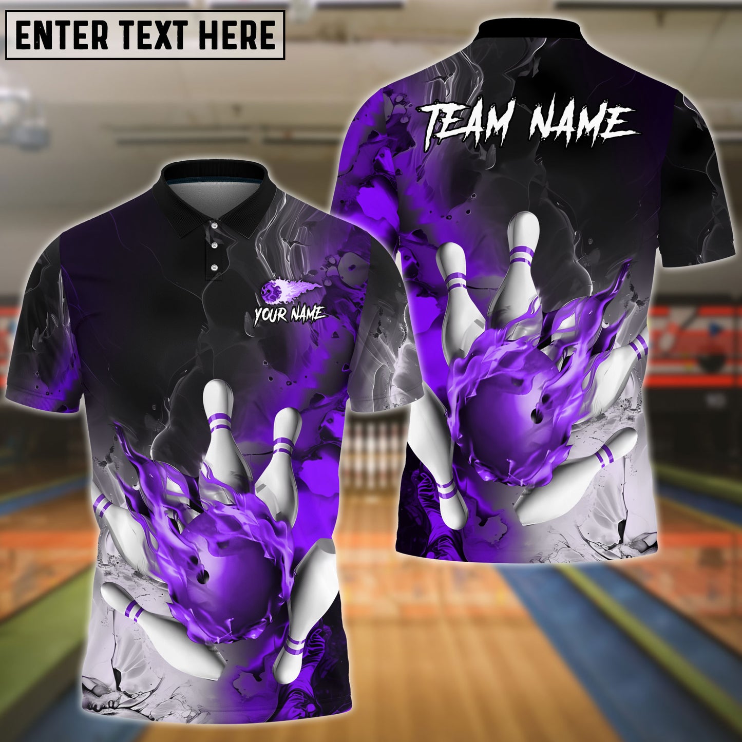 Frenzideas Bowling And Pins Fire Lava Smoke Multicolor Customized Name 3D Shirt ( 4 Colors )