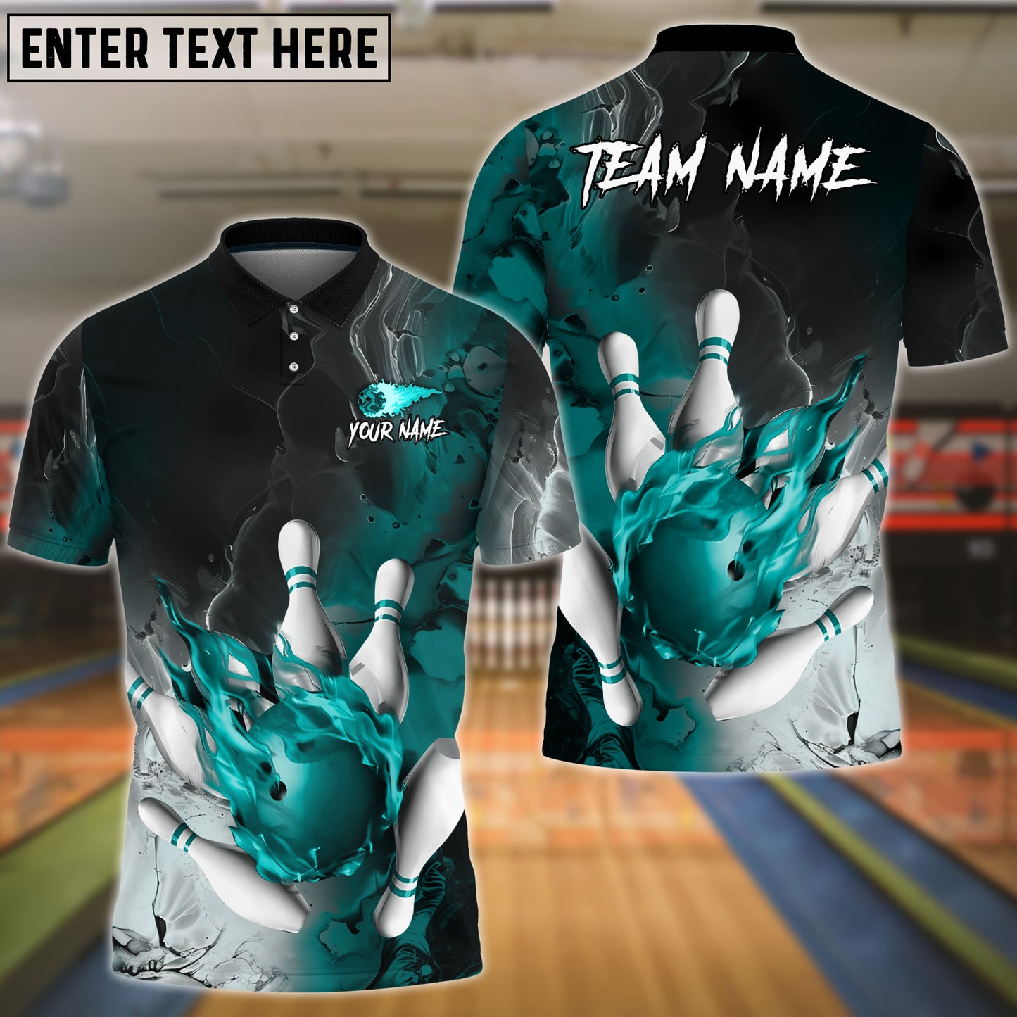 Frenzideas Bowling And Pins Fire Lava Smoke Multicolor Customized Name 3D Shirt ( 4 Colors )