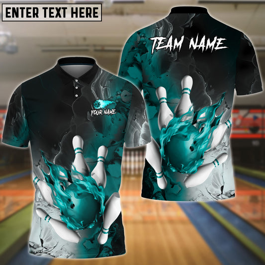 Frenzideas Bowling And Pins Fire Lava Smoke Multicolor Customized Name 3D Shirt ( 4 Colors )