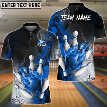 Frenzideas Bowling And Pins Fire Lava Smoke Multicolor Customized Name 3D Shirt ( 4 Colors )