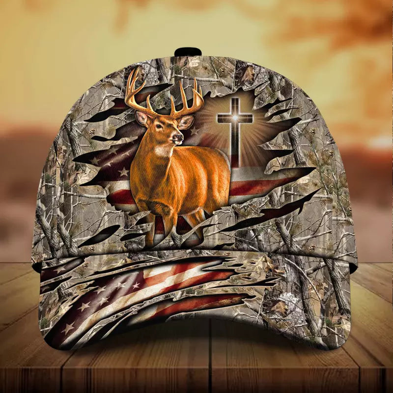 Frenzidea Premium Cross And Deer 3D Personalized Multicolor Cap