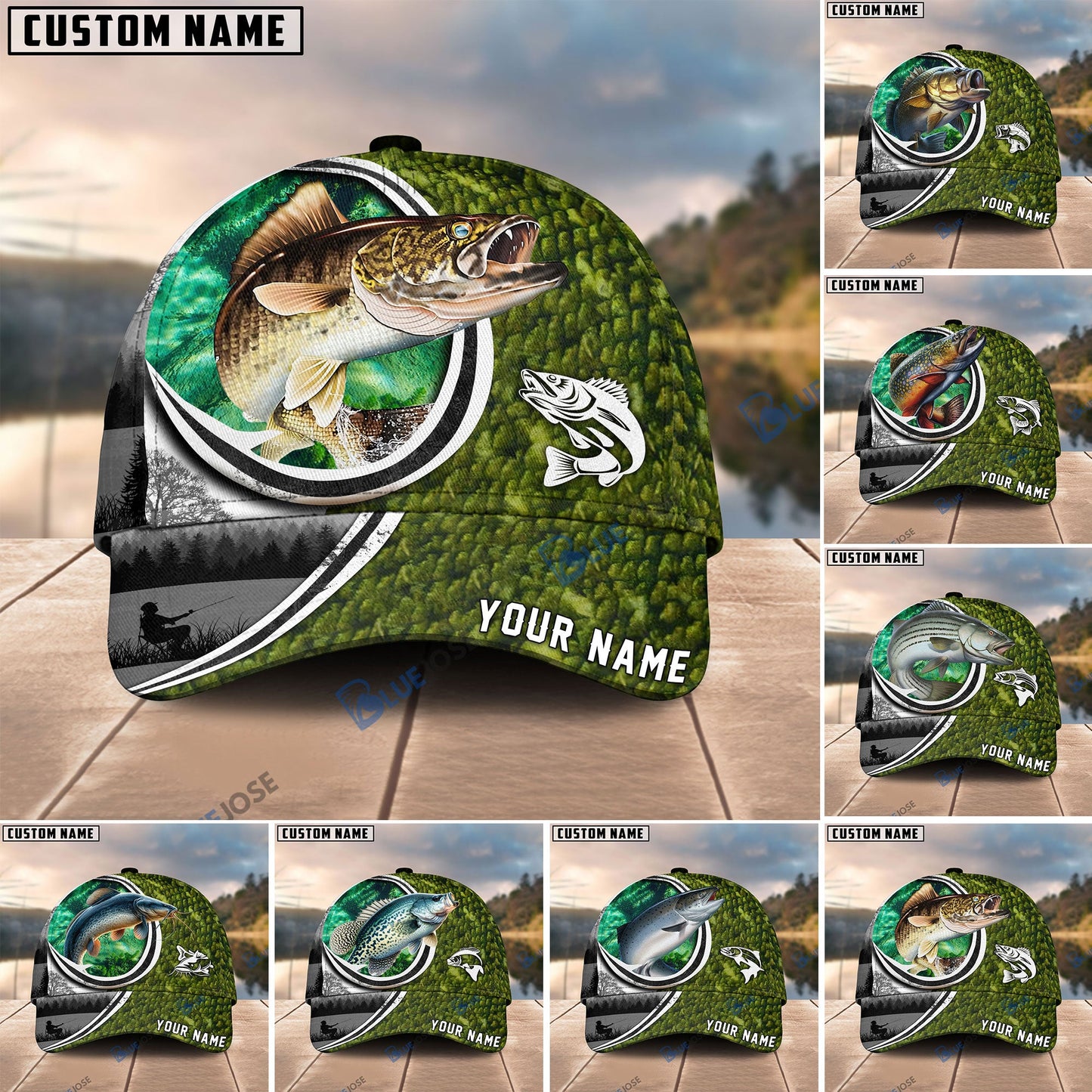 Frenzidea Fishing Heart Hook Personalized Cap (Bass, Striped Bass, Catfish, Trout, Crappie, Salmon, Walleye)
