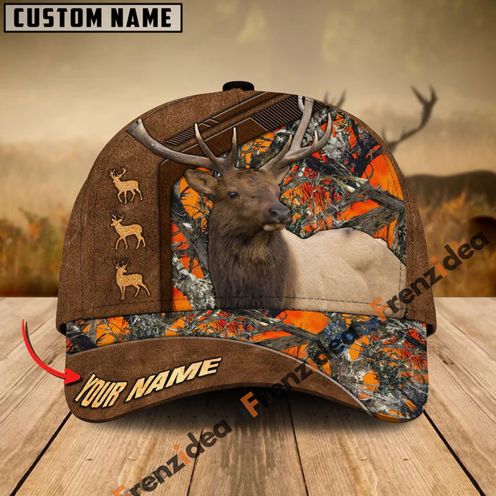 Frenzidea Elk Hunting Premium Brown Pattern Personalized Name Cap