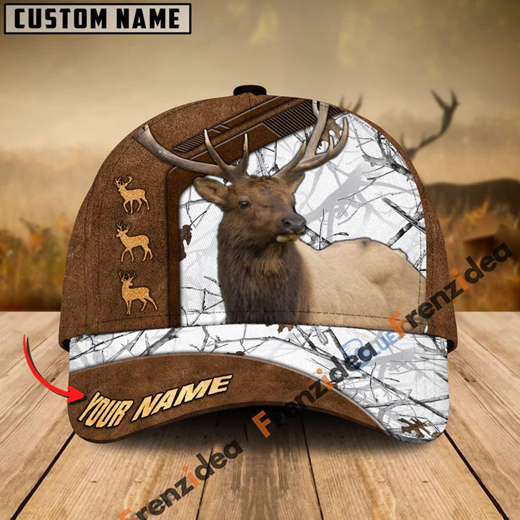 Frenzidea Elk Hunting Premium Brown Pattern Personalized Name Cap