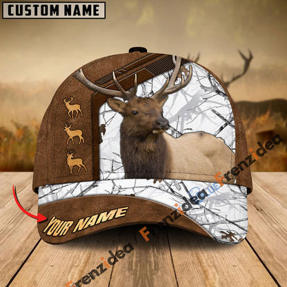 Frenzidea Elk Hunting Premium Brown Pattern Personalized Name Cap