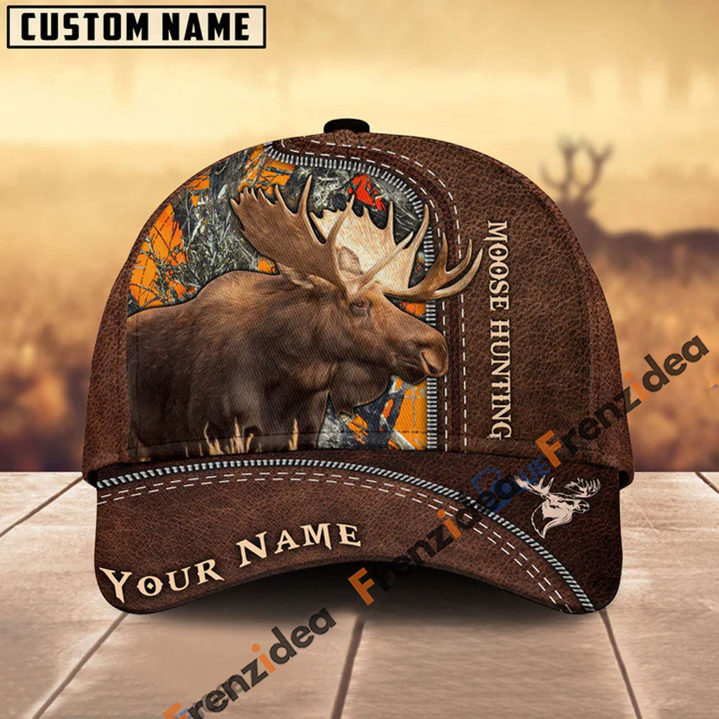 Frenzidea Moose Hunting Leather Pattern Personalized Name Cap