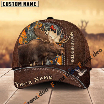 Frenzidea Moose Hunting Leather Pattern Personalized Name Cap