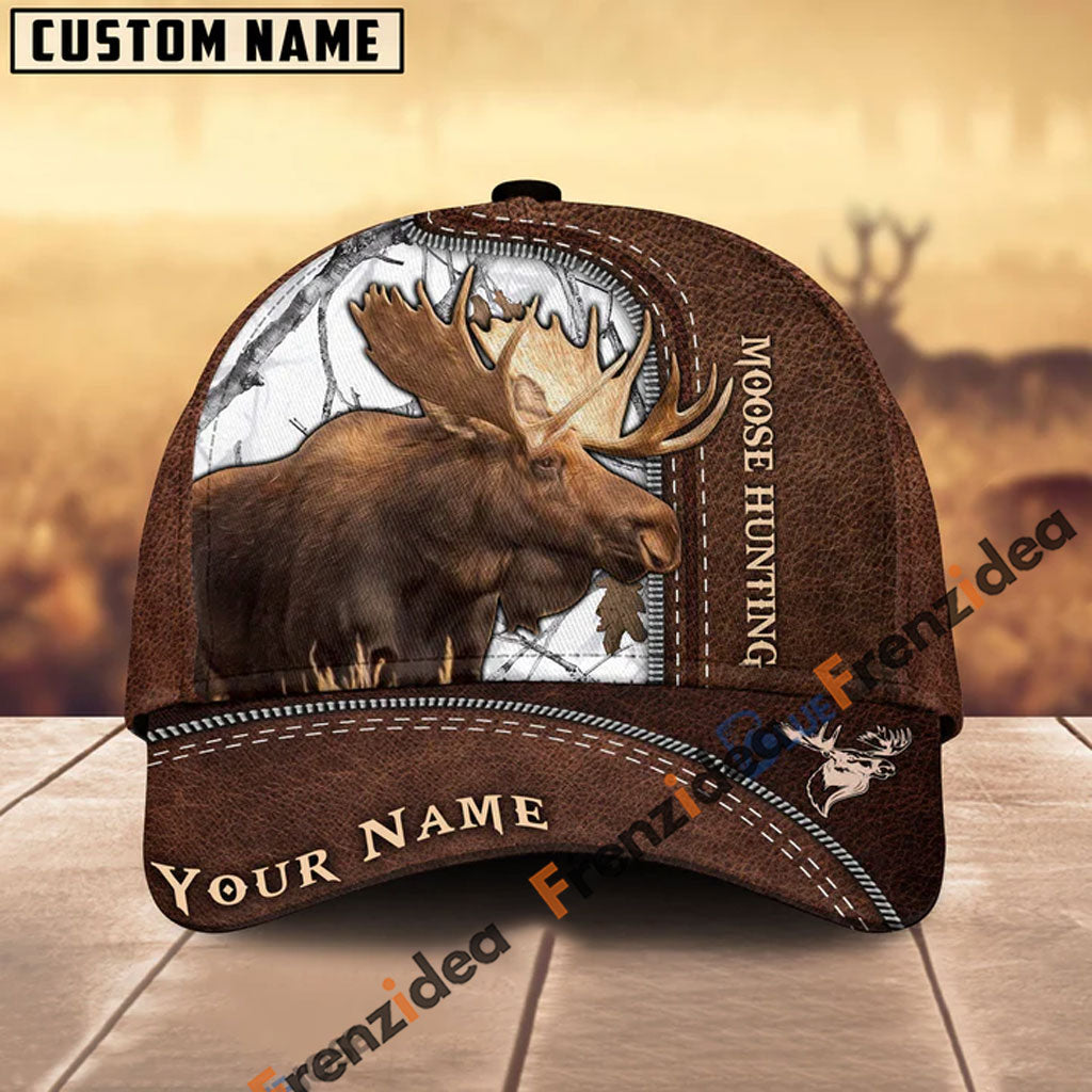 Frenzidea Moose Hunting Leather Pattern Personalized Name Cap