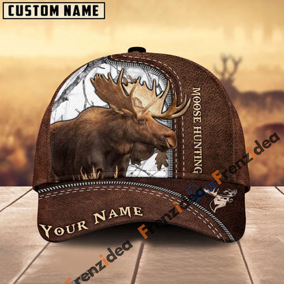 Frenzidea Moose Hunting Leather Pattern Personalized Name Cap