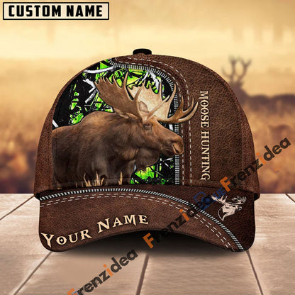 Frenzidea Moose Hunting Leather Pattern Personalized Name Cap