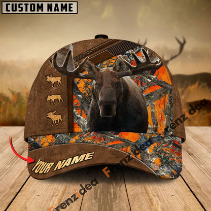Frenzidea Moose Hunting Premium Brown Pattern Personalized Name Cap