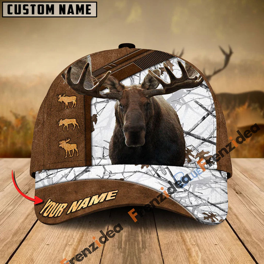 Frenzidea Moose Hunting Premium Brown Pattern Personalized Name Cap