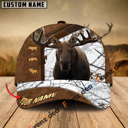 Frenzidea Moose Hunting Premium Brown Pattern Personalized Name Cap