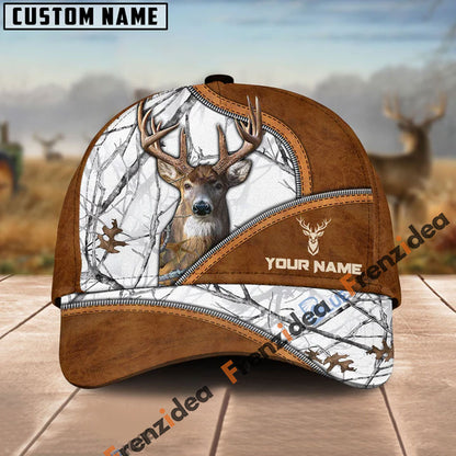Frenzidea Deer Hunting Premium Brown Leather Pattern Personalized Name Cap