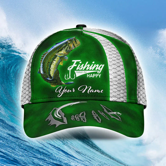 Frenzidea Custom Name Bass Fishing Hat Hook Print Cap