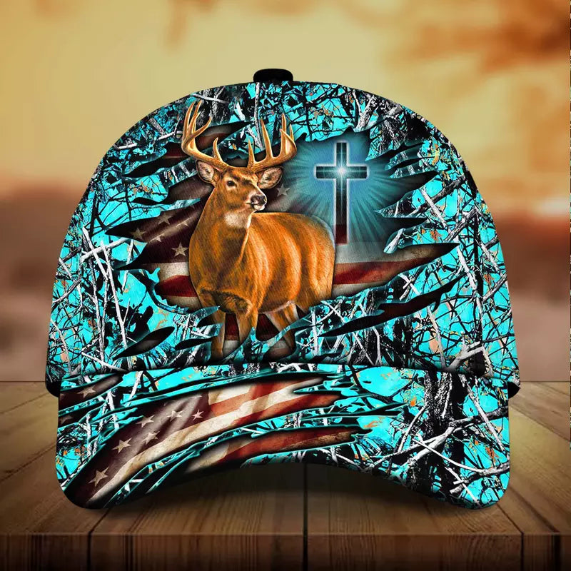 Frenzidea Cross And Deer Multicolor Personalized Cap