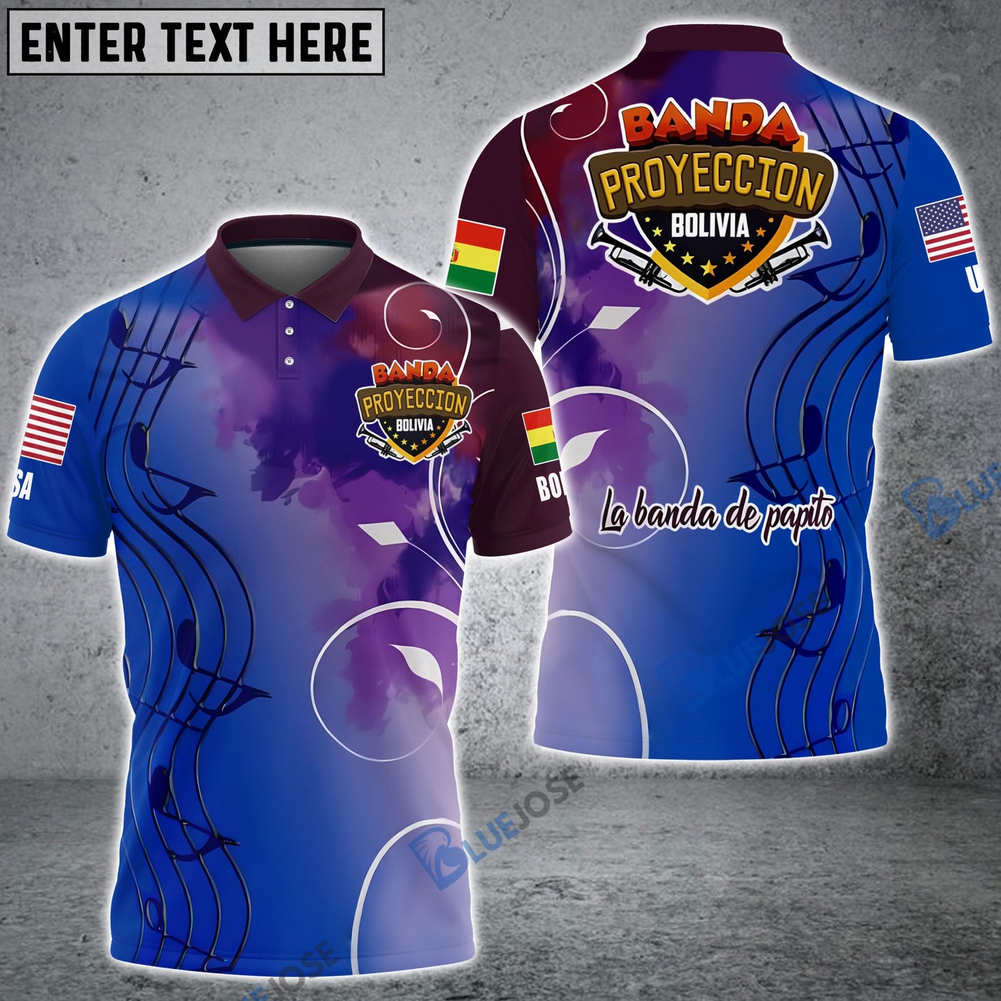 Frenzidea Bolivia and USA Personalized Name, Team Name Unisex Shirt