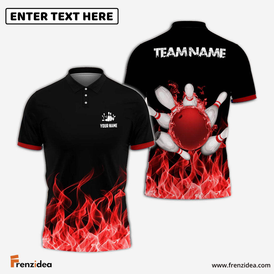 Frenzideas Bowling And Pins Ink Fire Pattern Customized Name 3D Shirt (4 Colors)