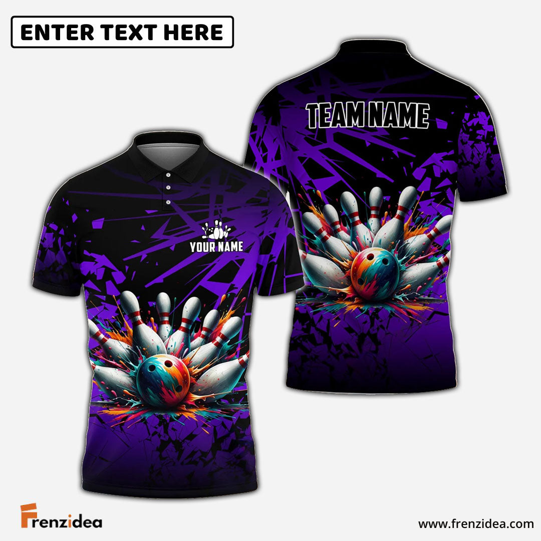 Frenzideas Bowling And Pins Diamond Broken Customized Name 3D Shirt (4 Colors)