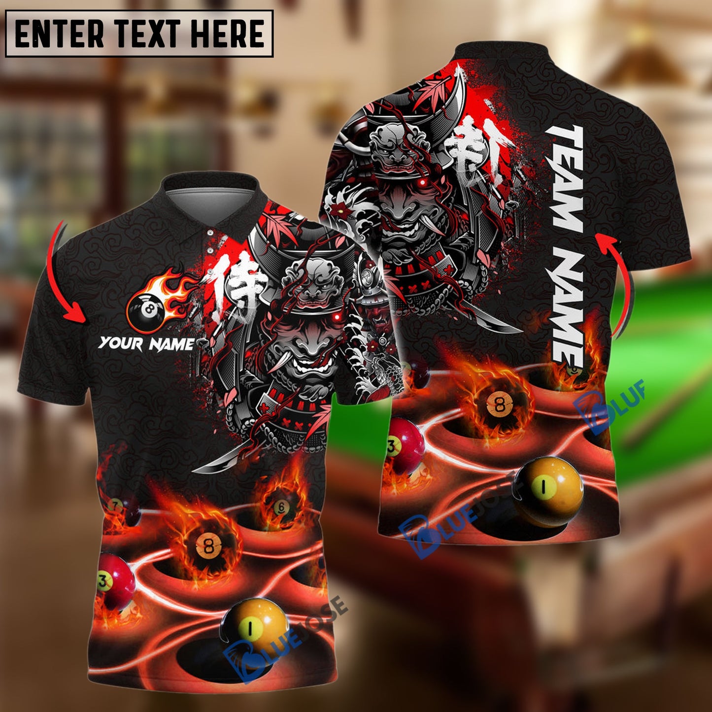 Frenzidea Billiards Flame Samurai Personalized Name, Team Name Unisex Shirt ( 6 Colors )