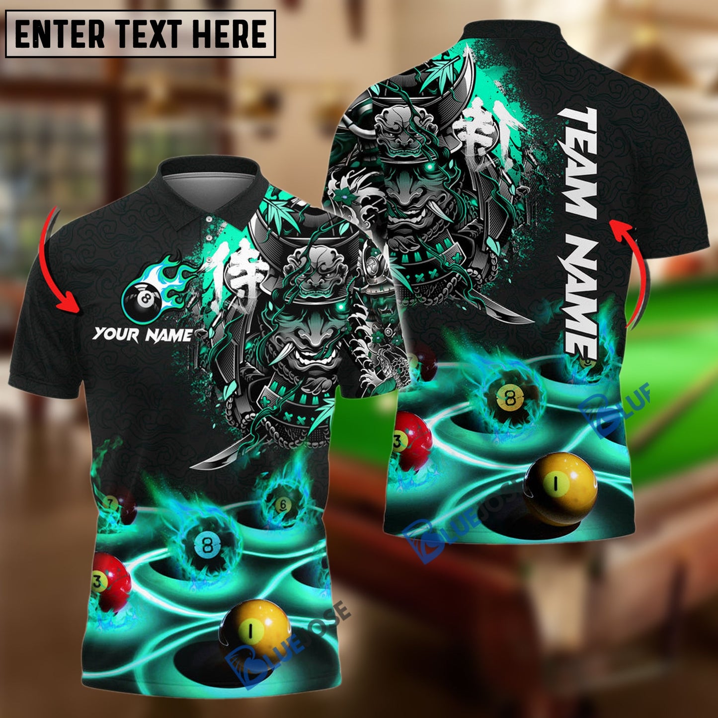 Frenzidea Billiards Flame Samurai Personalized Name, Team Name Unisex Shirt ( 6 Colors )