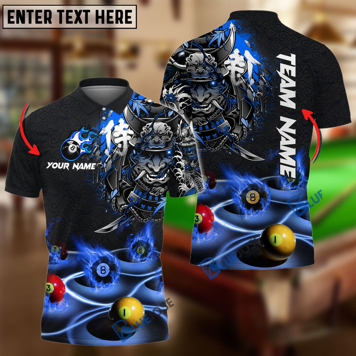 Frenzidea Billiards Flame Samurai Personalized Name, Team Name Unisex Shirt ( 6 Colors )